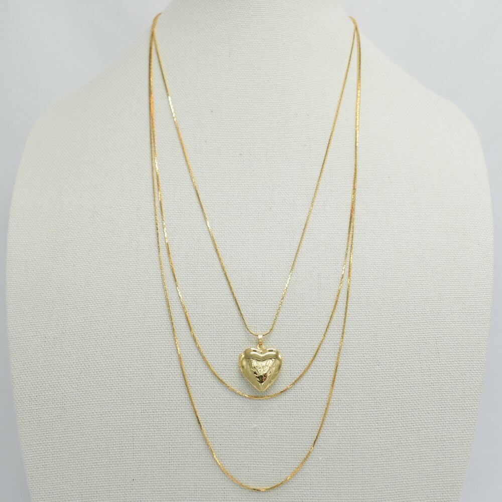 Gold Heart Locket Necklace Layered Pendant Dainty Long Chain Coquette Y2K VTG